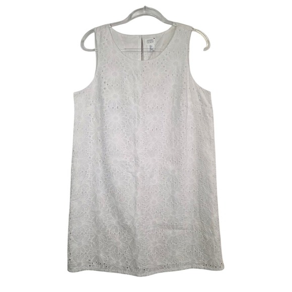 Sigrid Olsen Dresses & Skirts - Sigrid Olsen Womens L Shift Dress White Floral Eyelet 100% Cotton Sleeveless NEW